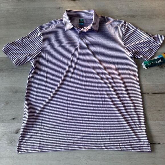 Pro Tour Cool Play Striped Polo Hyacinth‎ L NWT - Picture 4 of 6